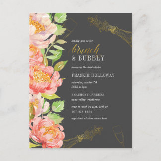 Brunch & Bubbly | Black White & Gold Bridal Shower Invitation Postcard