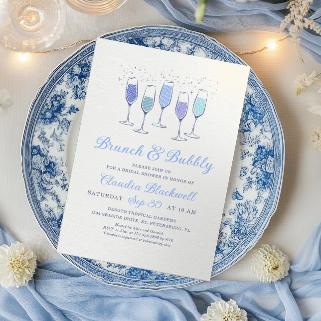 Brunch & Bubbly Blue Bridal Shower Invitation (Creator Uploaded)
