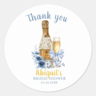BRUNCH & BUBBLY Blue Floral Bridal Shower  Classic Round Sticker