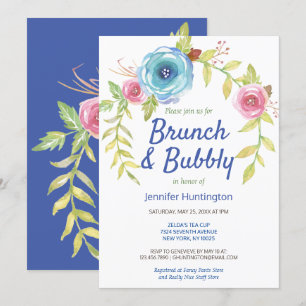 Brunch & Bubbly Blue Floral Bridal Shower Invitation