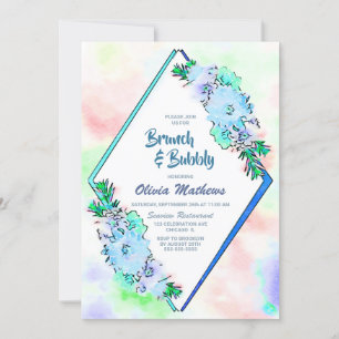 Brunch & Bubbly Blue Watercolor Floral Invitation