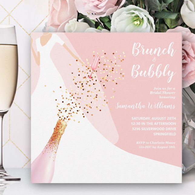 Brunch Bubbly Blush Pink Bridal Shower Invitation (Creator Uploaded)