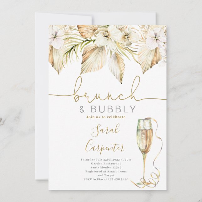 Brunch & Bubbly Boho Bridal Shower invitation (Front)