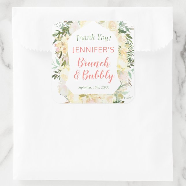 Brunch & Bubbly Boho Bridal Shower Welcome Square Sticker (Bag)