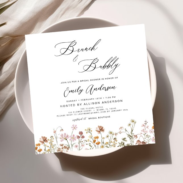 Brunch & Bubbly Boho Wildflower Bridal Shower Invitation (Creator Uploaded)
