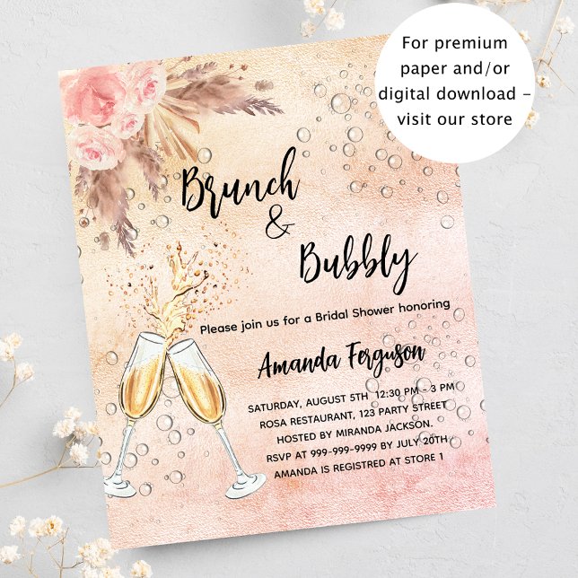 Brunch Bubbly Bridal rose pampas budget invitation Flyer (Creator Uploaded)