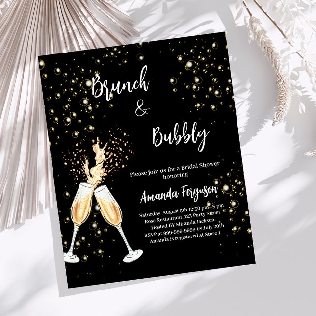 Brunch Bubbly Bridal Shower black invitation (Creator Uploaded)