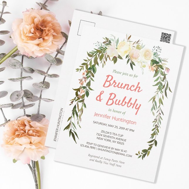 Brunch & Bubbly Bridal Shower Boho Invitation Postcard (Creator Uploaded)