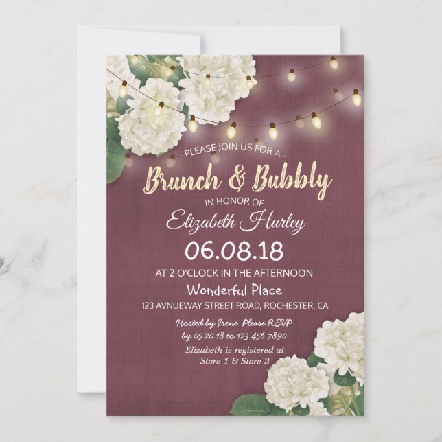 Brunch & Bubbly Bridal Shower Floral String Lights Invitation (Front)