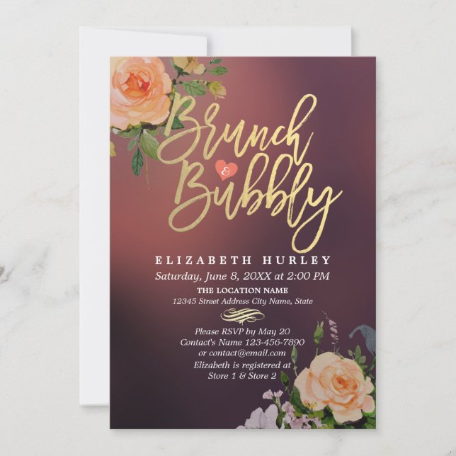 Brunch Bubbly Bridal Shower Floral String Lights Invitation (Front)