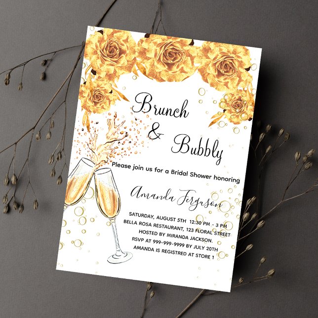 Brunch Bubbly Bridal Shower gold bubbles Invitation (Creator Uploaded)