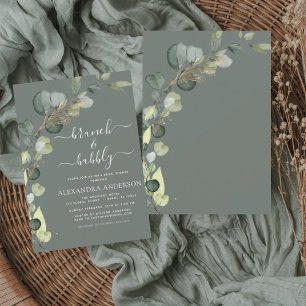 Brunch & Bubbly Bridal Shower Greenery Eucalyptus  Invitation