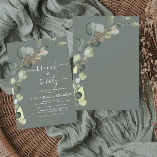 Brunch & Bubbly Bridal Shower Greenery Eucalyptus  Invitation (Creator Uploaded)