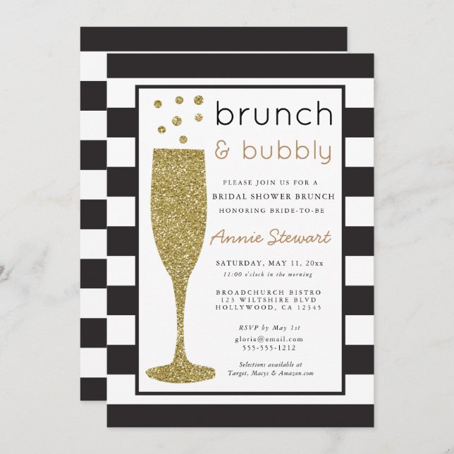 Brunch & Bubbly Bridal Shower Invitation Glitter (Front/Back)