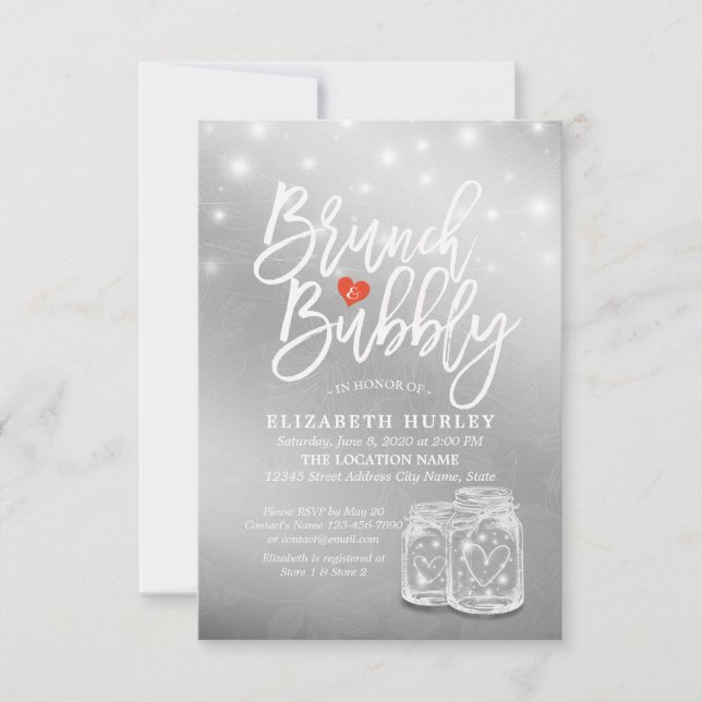 Brunch Bubbly Bridal Shower Mason Jar String Light Invitation (Front)