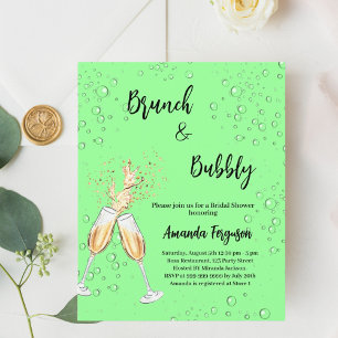 Brunch Bubbly Bridal Shower mint green invitation
