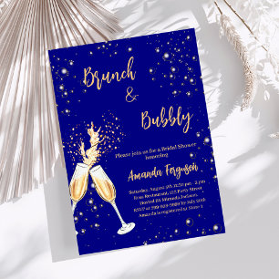 Brunch Bubbly Bridal Shower navy blue cheers Invitation