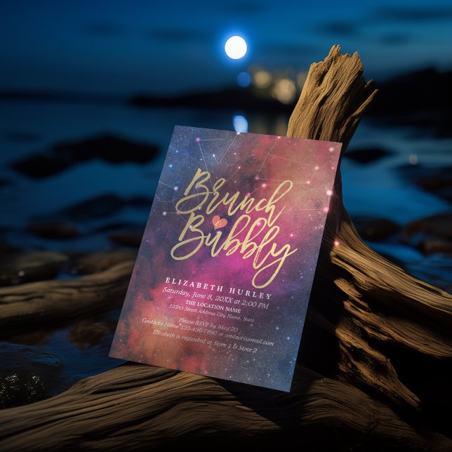 Brunch Bubbly Bridal Shower Night Star Sky Galaxy Invitation (Creator Uploaded)