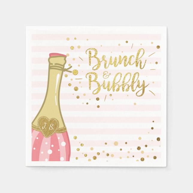 Brunch & Bubbly Bridal shower Paper Napkin Gold (Front)