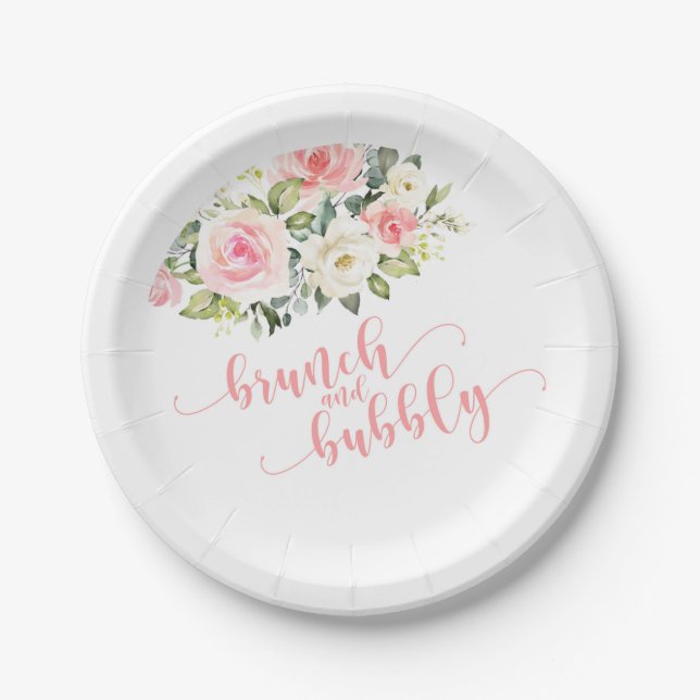 Brunch & Bubbly Bridal Shower Plate - Pink Text (Front)