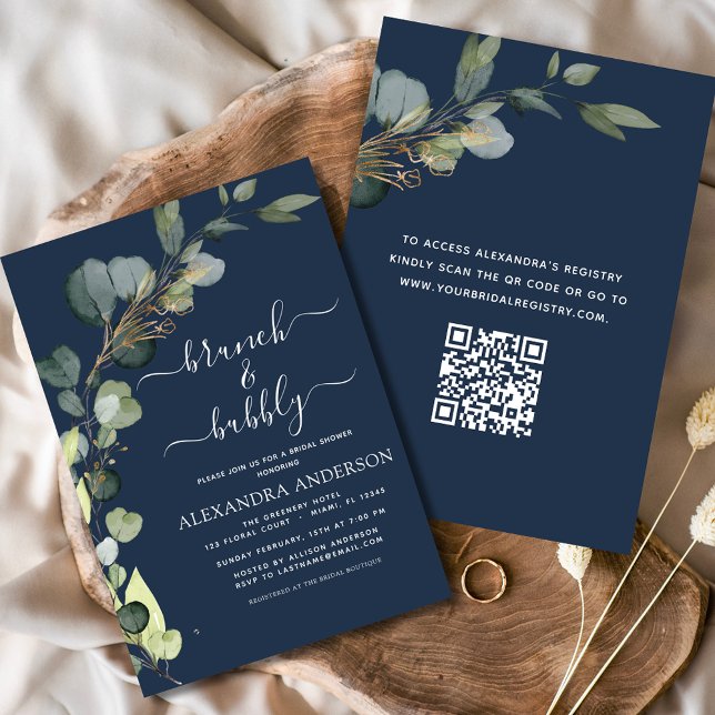 Brunch & Bubbly Bridal Shower QR Code Eucalyptus Invitation (Creator Uploaded)