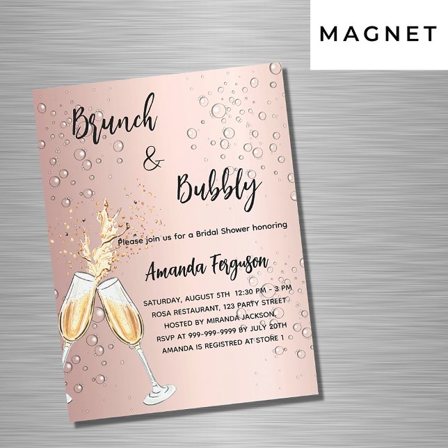 Brunch Bubbly Bridal Shower rose bubbles luxury Magnetic Invitation (Creator Uploaded)