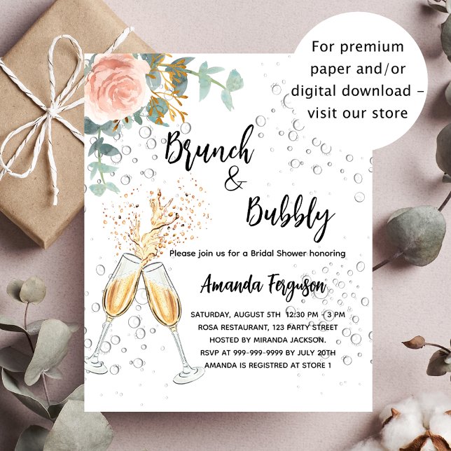 Brunch Bubbly Bridal Shower rose budget invitation Flyer (Creator Uploaded)