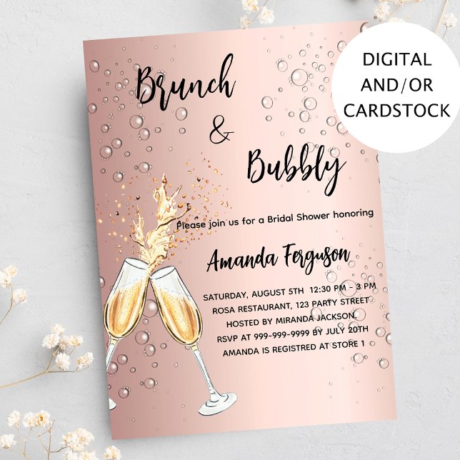 Brunch Bubbly Bridal Shower rose gold bubbles Invitation (Creator Uploaded)