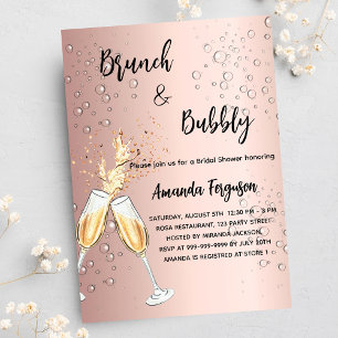 Brunch Bubbly Bridal Shower rose gold bubbles Invitation Postcard