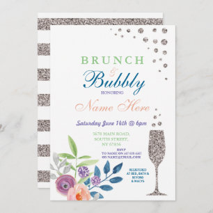 Brunch & Bubbly Bridal Shower Silver Floral Invite
