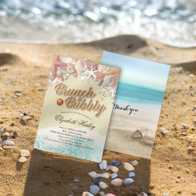 Brunch Bubbly Bridal Shower Summer Beach Starfish Invitation (Creator Uploaded)