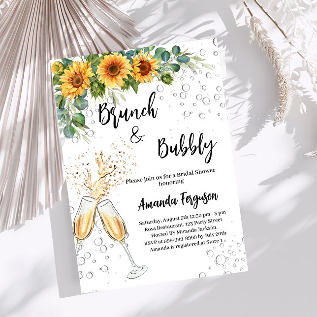 Brunch Bubbly Bridal Shower sunflowers greenery Invitation (Creator Uploaded)