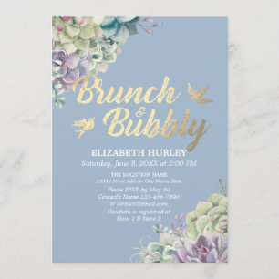 Brunch & Bubbly Bridal Shower Watercolor Succulent Invitation