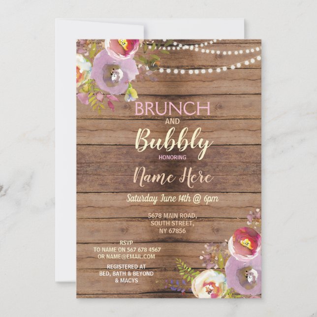 Brunch & Bubbly Bridal Shower Wood Rustic Invite (Front)