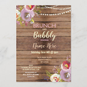 Brunch & Bubbly Bridal Shower Wood Rustic Invite