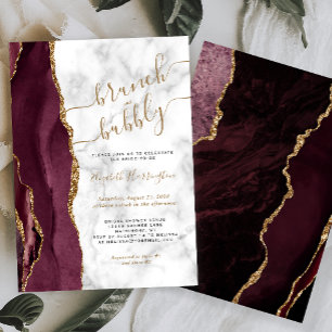 Brunch & Bubbly Burgundy Gold Agate Bridal Shower Invitation