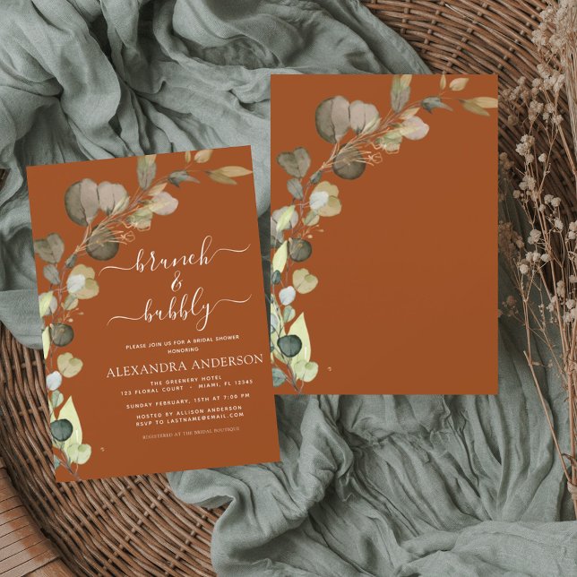 Brunch & Bubbly Burnt Orange Bridal Shower  Invitation (Creator Uploaded)