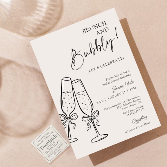 Brunch & Bubbly Champagne Black Bow Bridal Shower Invitation (Creator Uploaded)