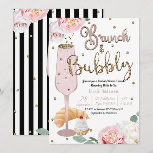 Brunch & Bubbly Champagne Croissant Bridal Shower Invitation