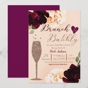 Brunch & Bubbly Champagne Peach Gold Bridal Shower Invitation