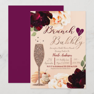 Brunch & Bubbly Champagne Peach Gold Bridal Shower Invitation
