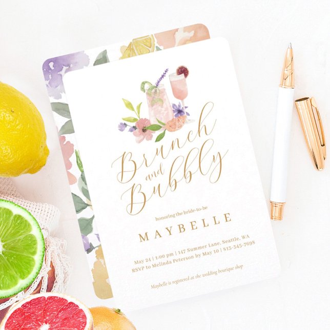 Brunch Bubbly Cocktail Floral Bridal Shower Party Invitation (Creator Uploaded)