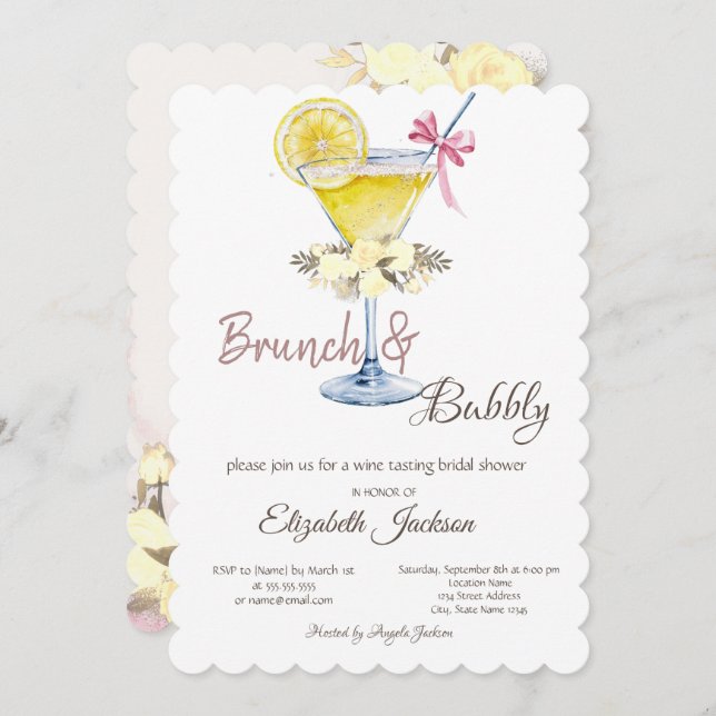 Brunch & Bubbly Cocktail Lemon Roses Invitation (Front/Back)