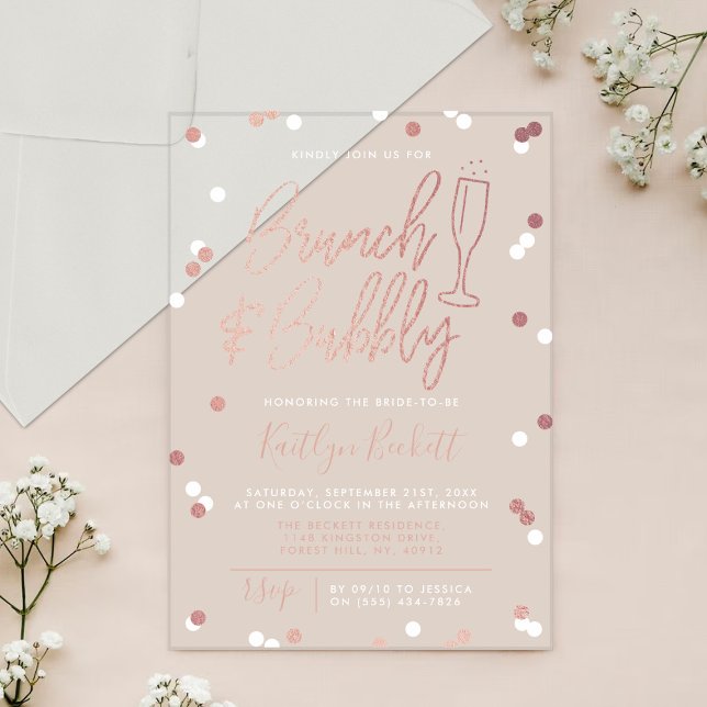 Brunch & Bubbly Confetti Bridal Shower Acrylic Invitations (Creator Uploaded)