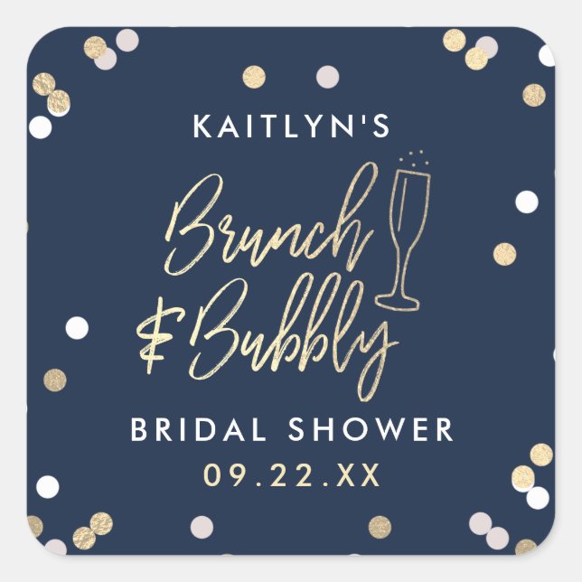 Brunch & Bubbly Confetti Bridal Shower Square Sticker (Front)