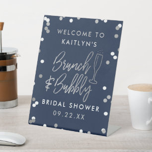 Brunch & Bubbly Confetti Bridal Shower Welcome Pedestal Sign
