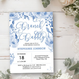 Brunch & Bubbly Dusty Blue Floral Bridal Shower Invitation