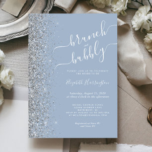 Brunch & Bubbly Dusty Blue Silver Bridal Shower Invitation