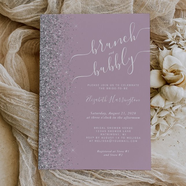 Brunch & Bubbly Dusty Lilac Silver Bridal Shower Invitation (Creator Uploaded)