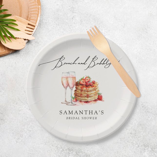 Brunch & Bubbly Elegant Pancake Pink Bridal Shower Paper Plate (Creator Uploaded)
